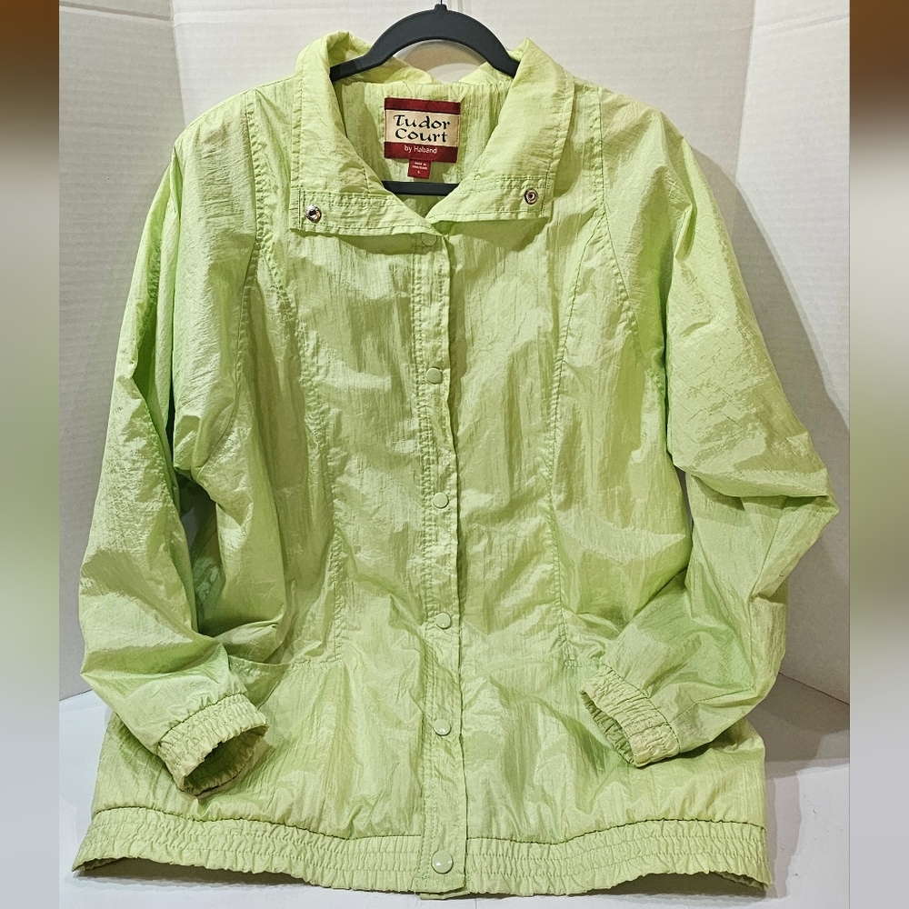 Tudor Court by Haband Vintage Green Nylon Jacket Snap Front Women's Size L READ